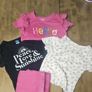 Outfit Bundle❤️ Pink and Black Graphic Tees Set 3 Shirts 1 Pair Pants